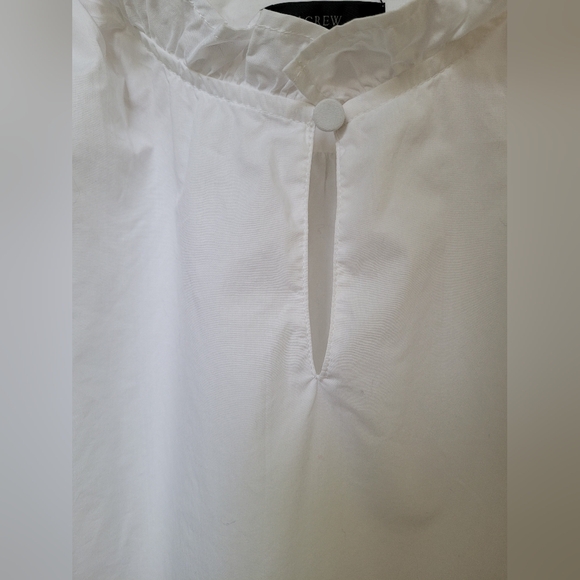 J. Crew 100% Cotton Poplin Puff-Sleeve Ruffle Collar Top, White - Picture 7 of 12